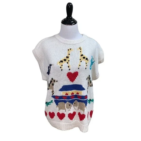 JoS. A. Bank Vintage 1980's Women's Knit Sweater Vest Large Noah's Ark Hand Knit - Picture 1 of 6
